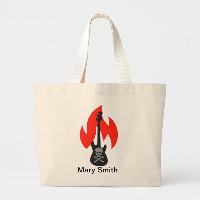 Bolsa Tote Grande Guitarra Crânio e Flame (Frente)