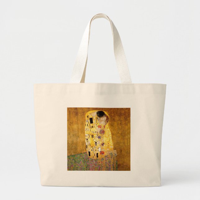 Bolsa Tote Grande Gustav Klimt A Pintura Clássica Beija (Frente)