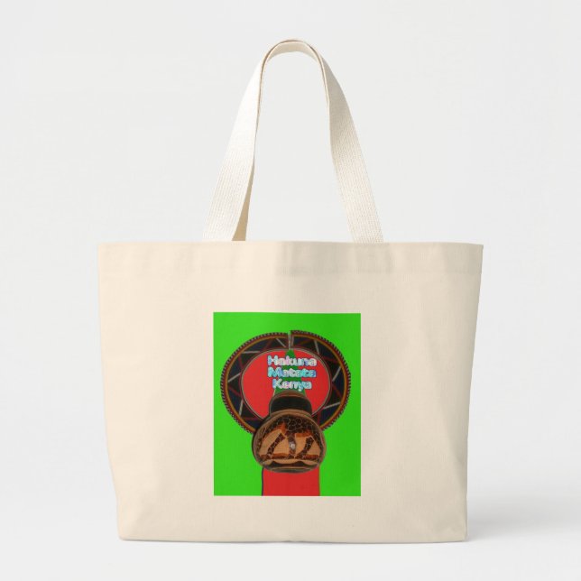 Bolsa Tote Grande Hakuna Matata Kenya Art Impressão (Frente)