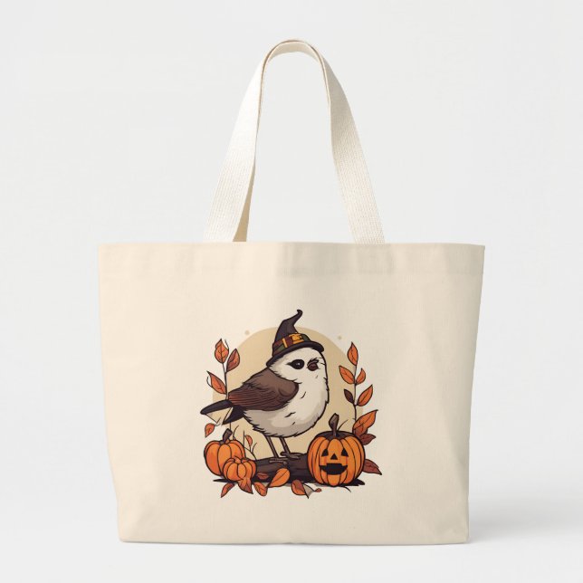 Bolsa Tote Grande Halloween Bird Jack-o-lantern (Frente)