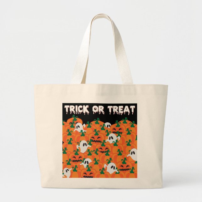 Bolsa Tote Grande Halloween Fantasmas Assombrados Pumpkin Patch (Frente)