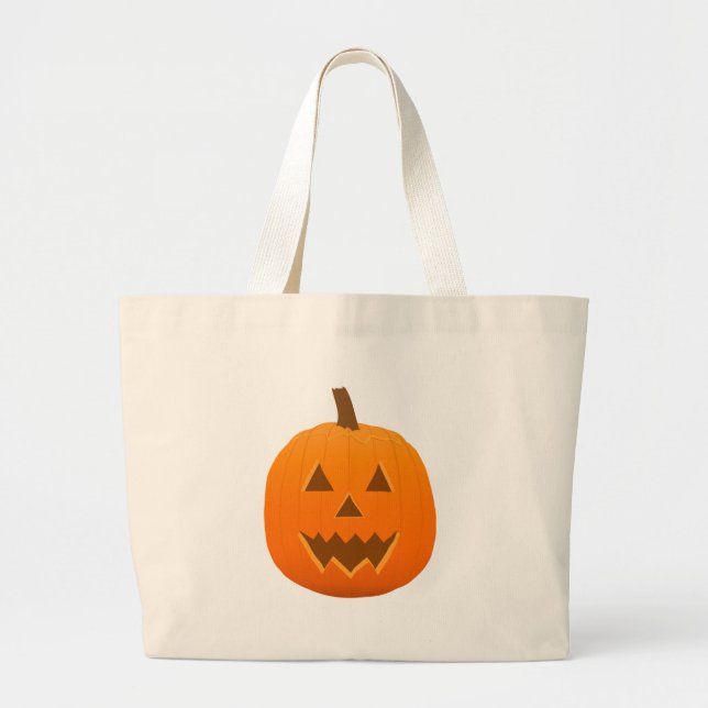 Bolsa Tote Grande Halloween: Jack-O-Lanterna: Abóbora:Bolsa (Frente)