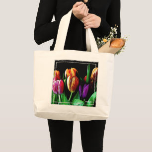 Bolsa Tote Grande HAMbWG - sacola - tulipas alaranjadas, roxas