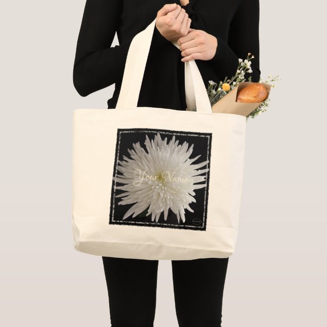 Bolsa Tote Grande HAMbyWG - Plano de fundo preto branco Dahlia (Frente (produto))