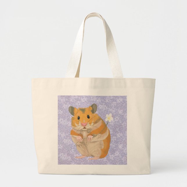 Bolsa Tote Grande Hamster pequeno bonito que guardara uma flor (Frente)
