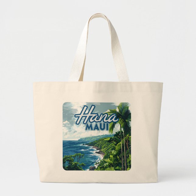 Bolsa Tote Grande Hana Maui Hawaii Road até Hana Beach Coast Retro (Frente)