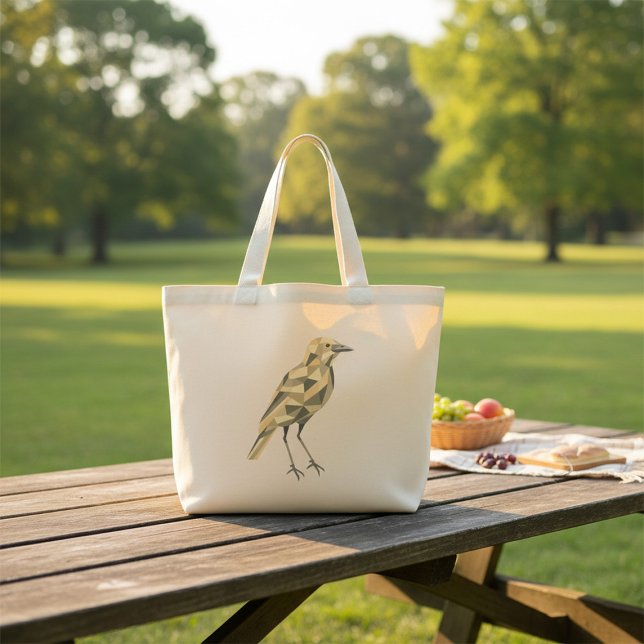 Bolsa Tote Grande Hand-Drawn Geometric Bird Tote (Criador carregado)