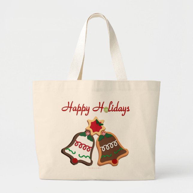 Bolsa Tote Grande Happy Holidays Christmas Cookie Bells (Frente)