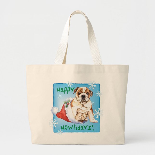 Bolsa Tote Grande Happy Howliday Bulldog (Frente)
