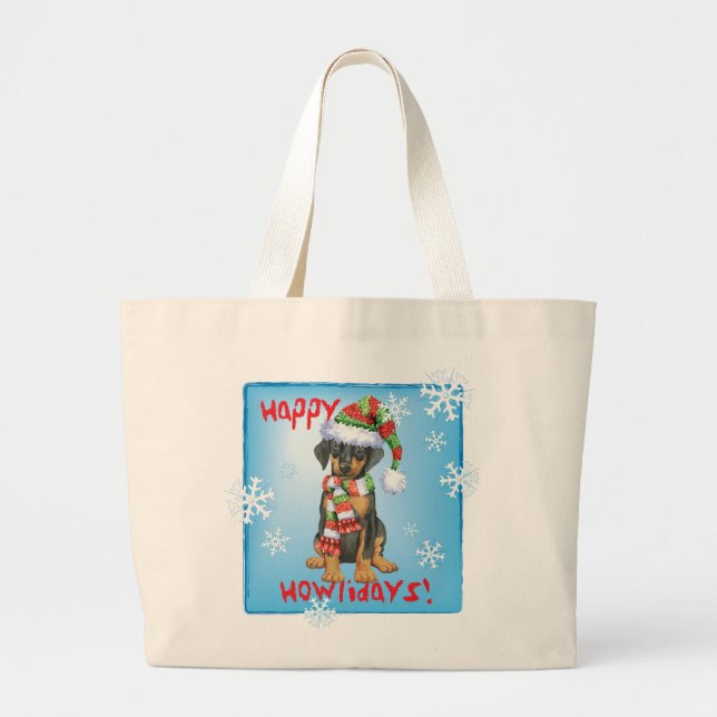 Bolsa Tote Grande Happy Howliday Doberman (Frente)