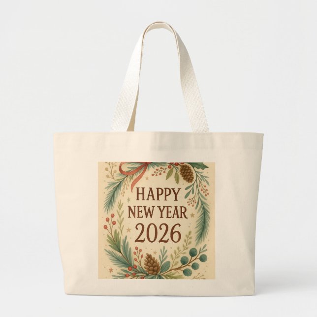 Bolsa Tote Grande happy new year 2026 rustic tote bag (Frente)