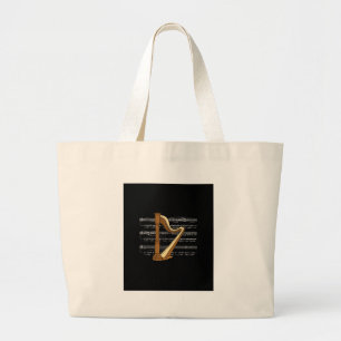Bolsa Tote Grande Harp com preto branco B'groung do ~ das notas da
