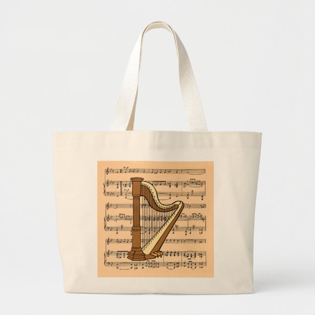 Bolsa Tote Grande Harpa com fundo da partitura (Frente)