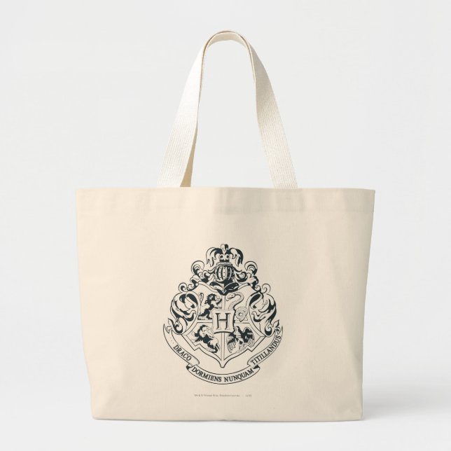 Bolsa Tote Grande Harry Potter | Hogwarts Crest - Black and White (Frente)