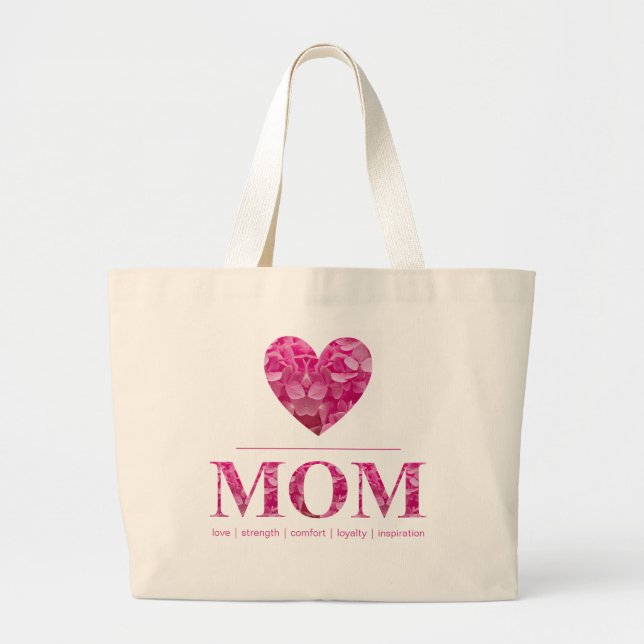 Bolsa Tote Grande Heart MOM Pink Floral Letters Name (Frente)