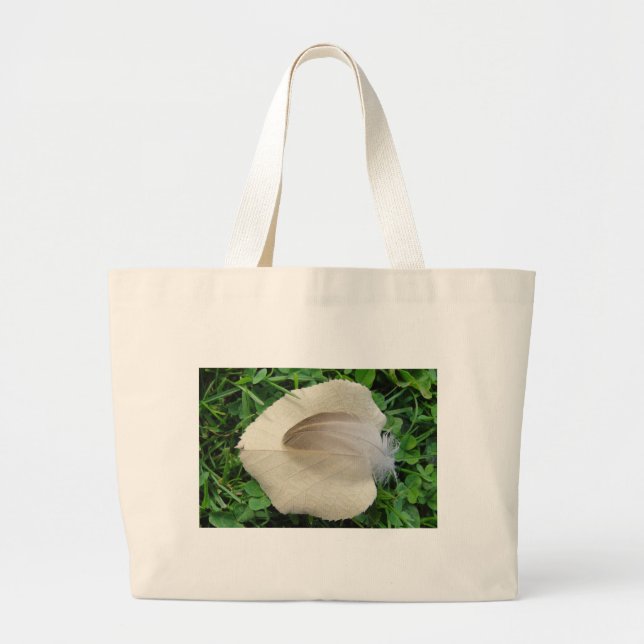 Bolsa Tote Grande Hellbraune Feder auf hellbeigem Blatt (Frente)