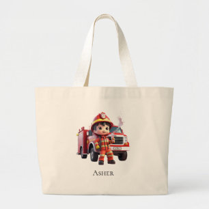 Bolsa Tote Grande Herói Menino Bombeiro Personalizado Desenho Animad