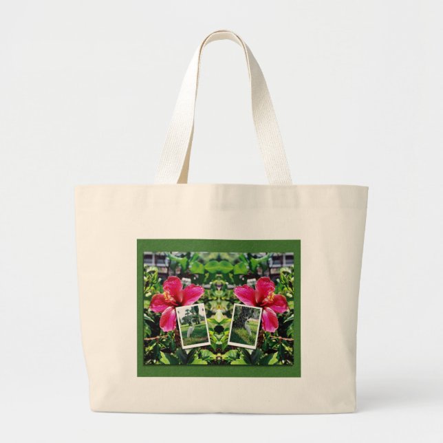 Bolsa Tote Grande Hibiscus com Egrets (Frente)