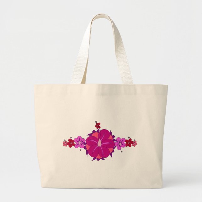 Bolsa Tote Grande Hibiscus e impressão cor-de-rosa de Honu (Frente)
