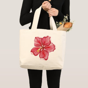 Bolsa Tote Grande Hibiscus e rendas RED