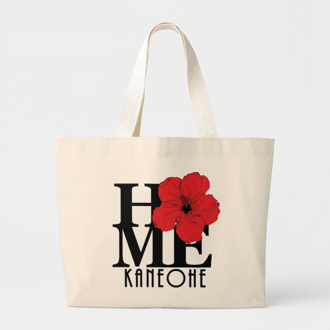 Bolsa Tote Grande Hibiscus HOME do vermelho de Kaneohe Havaí (Frente)