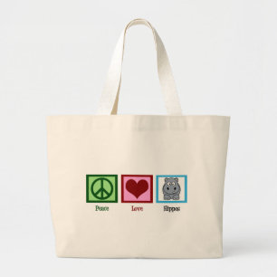 Bolsa Tote Grande Hipopótamos do amor da paz