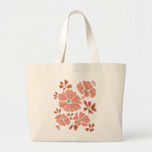Bolsa Tote Grande Hippie Blooms: Abstrato Red Flower Power Trabalho 