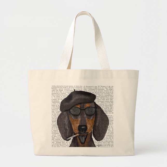 Bolsa Tote Grande Hipster Dachshund Black e Tan (Frente)