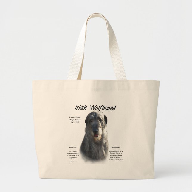 Bolsa Tote Grande História do Wolfhound Irlandês da cinza (Frente)