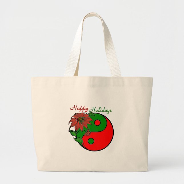 Bolsa Tote Grande Holiday Yin Yang Poinsettia Green Red (Frente)