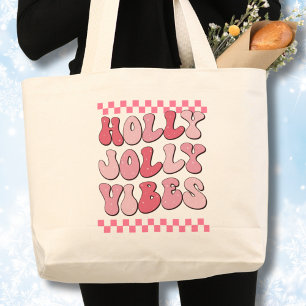 Bolsa Tote Grande Holly Jolly vibes, Retro Natal Long Sleeve