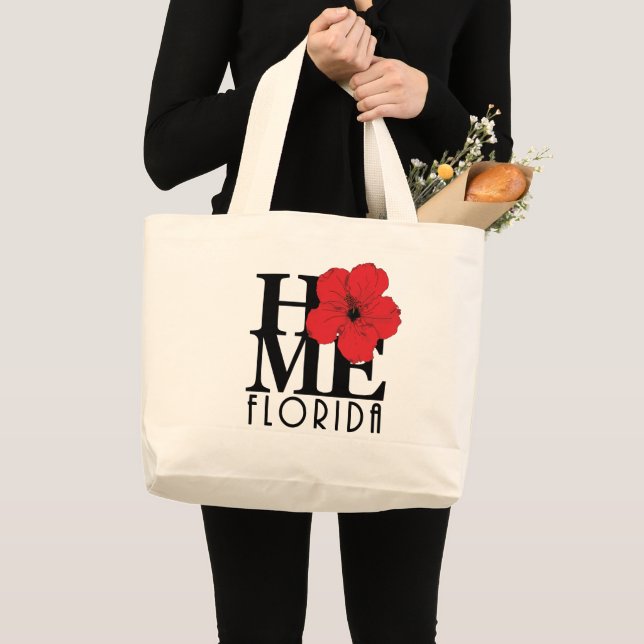 Bolsa Tote Grande HOME Florida Red Hibiscus (Frente (produto))