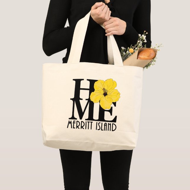 Bolsa Tote Grande HOME Merritt Island Yellow Hibiscus (Frente (produto))