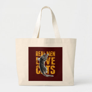Bolsa Tote Grande Homens Verdadeiros Adoram Gatos em vermelho enterr