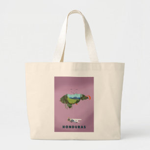 Bolsa Tote Grande Honduras mapa ilustrado pôster de viagem