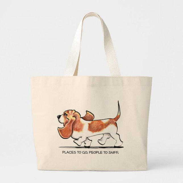 Bolsa Tote Grande Hound de Basset Ocupado (Frente)