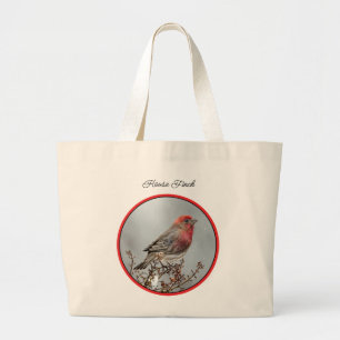 Bolsa Tote Grande House Finch em Winter Snow Original Photoshop
