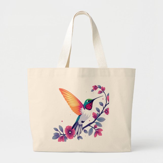 Bolsa Tote Grande Hummingbird com Flores (Frente)