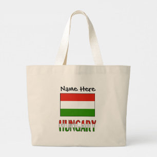 Bolsa Tote Grande Hungria e Bandeira Húngara com Seu Nome