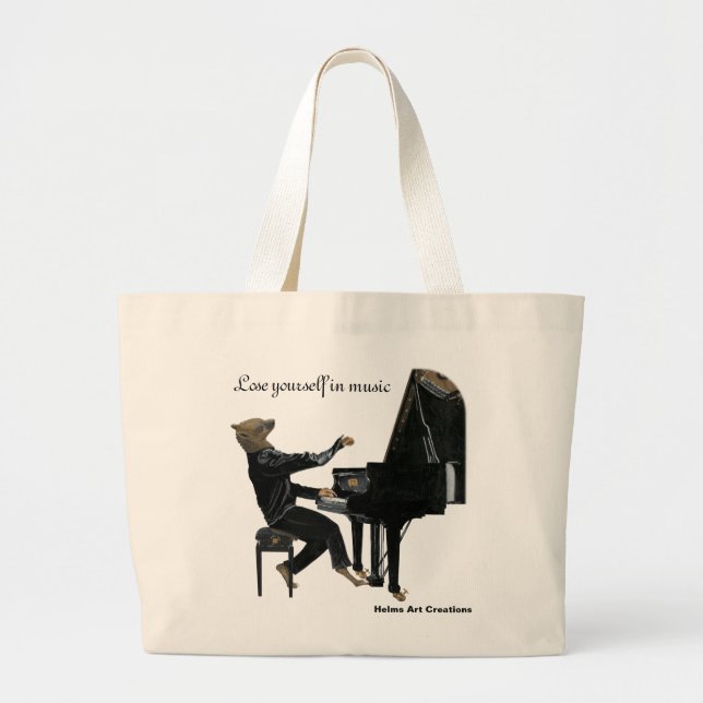 Bolsa Tote Grande Hyena Piano Music Player Fantasy Art Tote Bags (Frente)