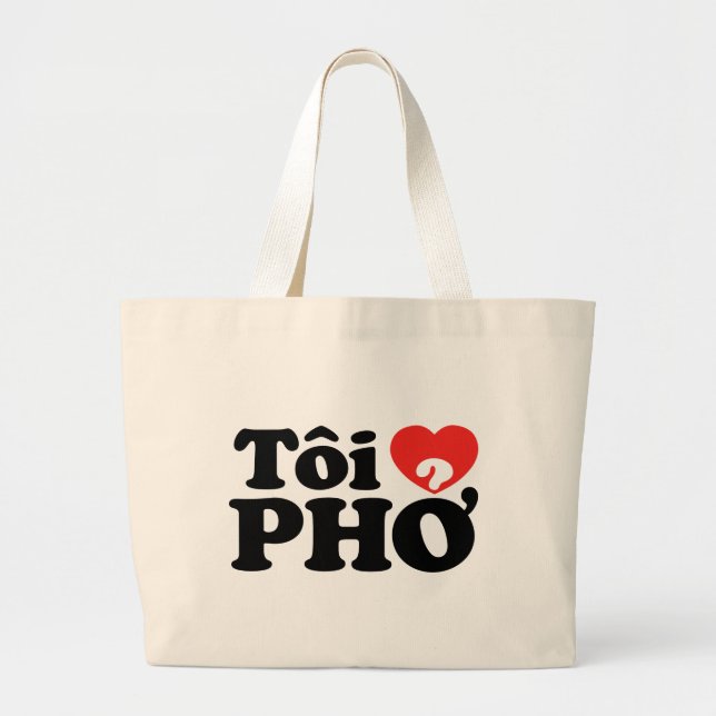 Bolsa Tote Grande I Heart (Love) Pho (Tôi9PHỞ) Língua vietnamita (Frente)