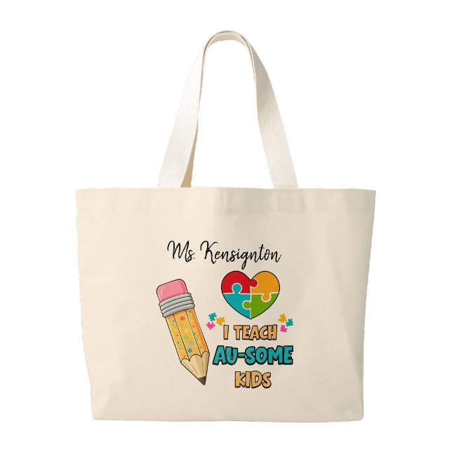 Bolsa Tote Grande I teach Au-some kids Teacher Autism Tote bag (I teach Au-some kids Teacher Autism Tote bag)