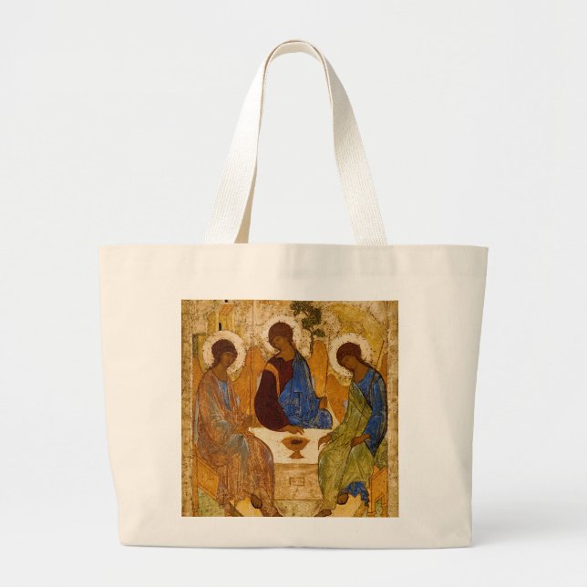Bolsa Tote Grande Ícone da Trindade Santa Rublev Bizantino Presente  (Frente)