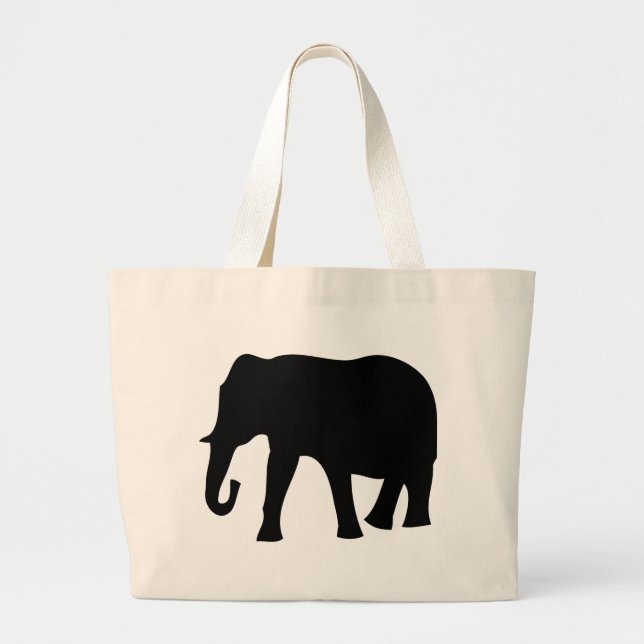 Bolsa Tote Grande ícone preto do elefante (Frente)