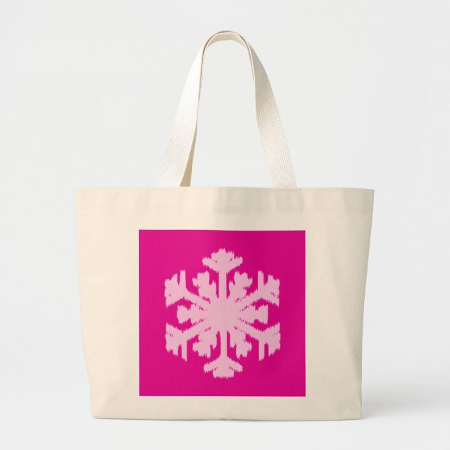 Bolsa Tote Grande Ikat Snowflake - Fuchsia e rosa-gelo (Frente)