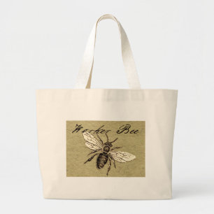 Bolsa Tote Grande Ilustração Antiga de Abelha Operária em Estilo Ant