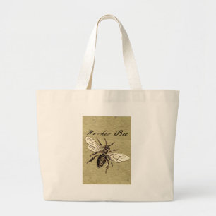 Bolsa Tote Grande Ilustração Antiga de Abelha Operária em Estilo Ant