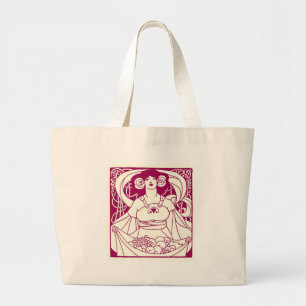 Bolsa Tote Grande Ilustração Art Nouveau da Donzela da Colheita   Vi