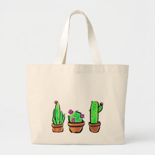 Bolsa Tote Grande Ilustração Cactus Trio