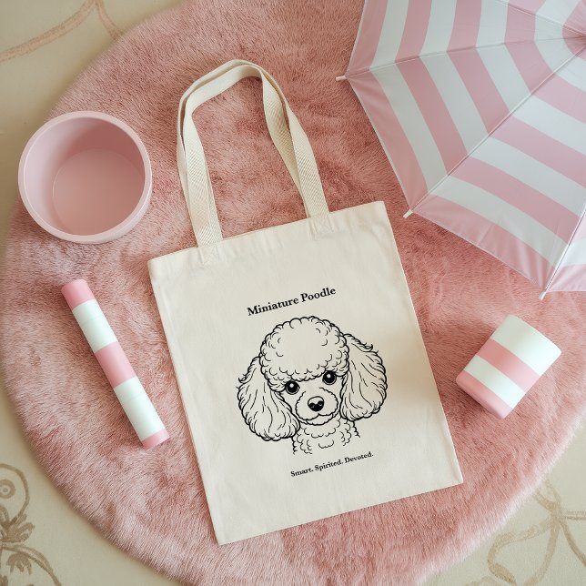 Bolsa Tote Grande Ilustração da Linha Preta do Retrato do Poodle Min (Criador carregado)